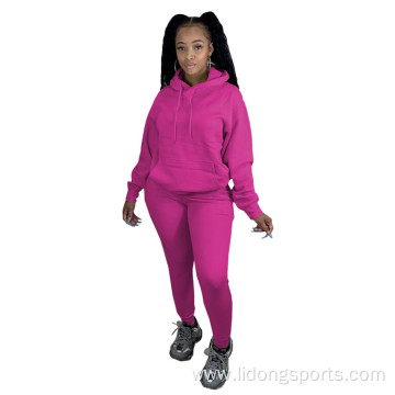 Lady Hooded Long Sleeve Casual Women Sweatsuit Set